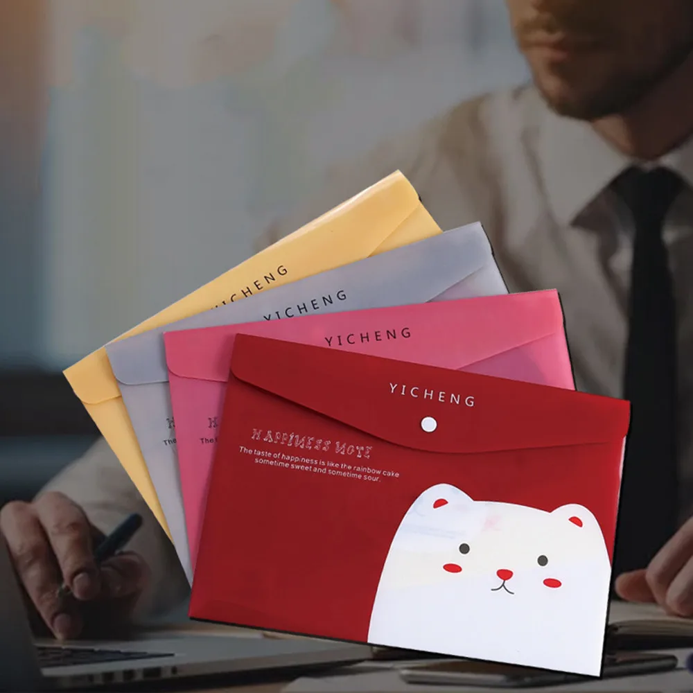 

Cute Cartoon File Bag A4 PVC Pocket High Capacity Waterproof Zipper Pocket Folders Kawaii Pen Pencil Case Stationery for School