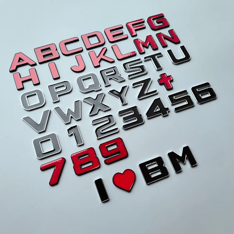 3cm Black Red DIY 3D Metal Car Emblem Alphabat Letters Numbers Star Heart Cross Nameplate Logo Sticker for Any Cars -1pc Price