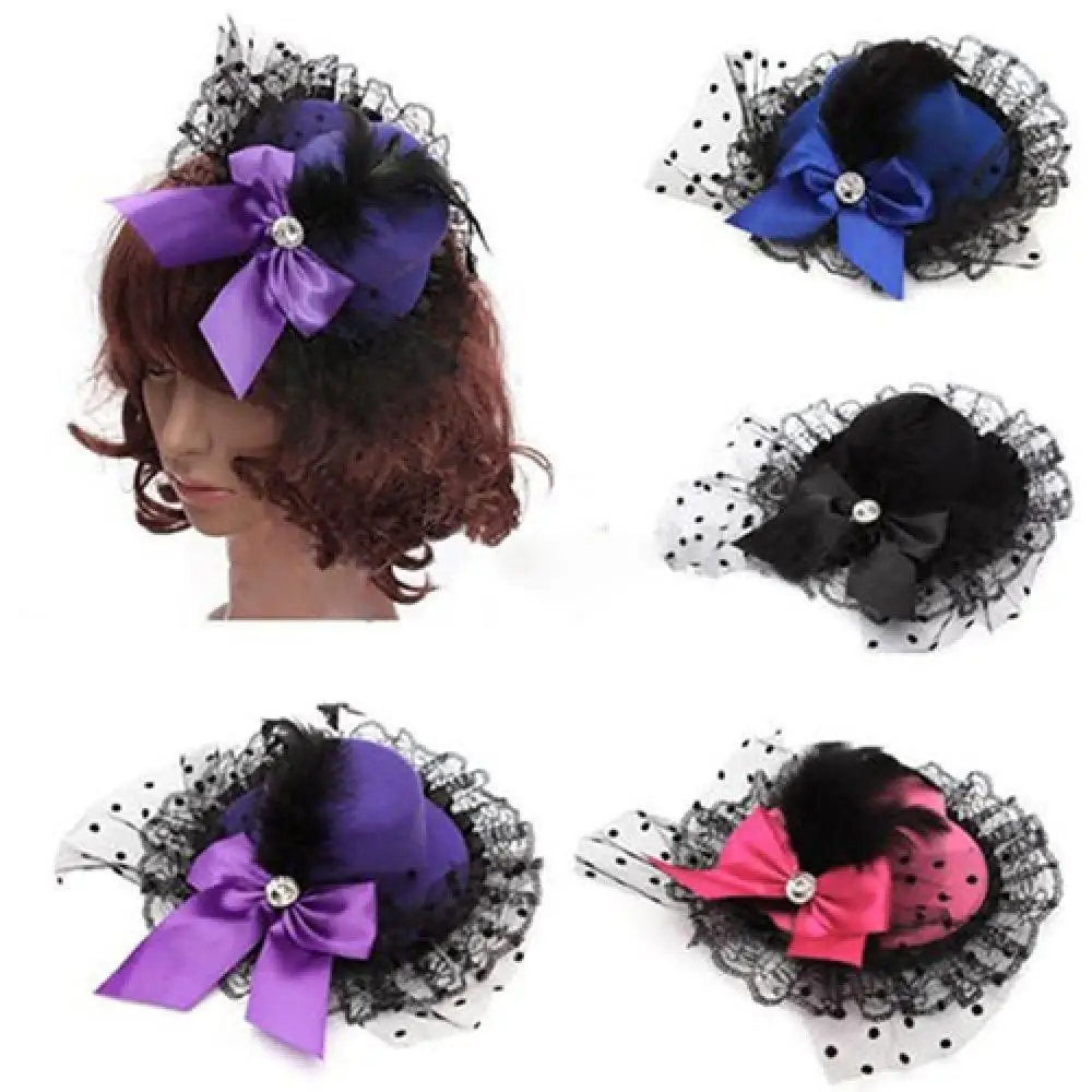 Performance Headwear Mini Top Hat Cap Bowknot Ribbons Lace Fascinator Hair Clip Costume Cosplay Headdress