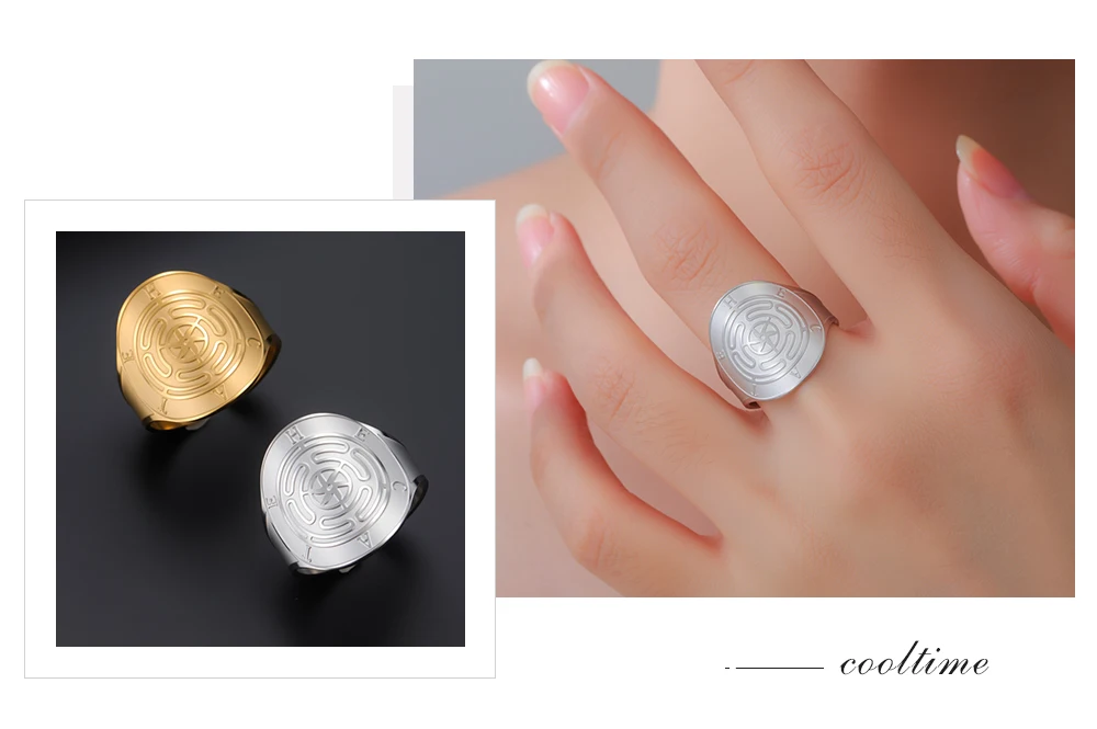 COOLTIME Pentagramm-Ring für Damen, Edelstahl, offen, verstellbar, magischer Pentagramm-Fackel, Amulett-Ring, Schmuck, Geschenk – Detail 8