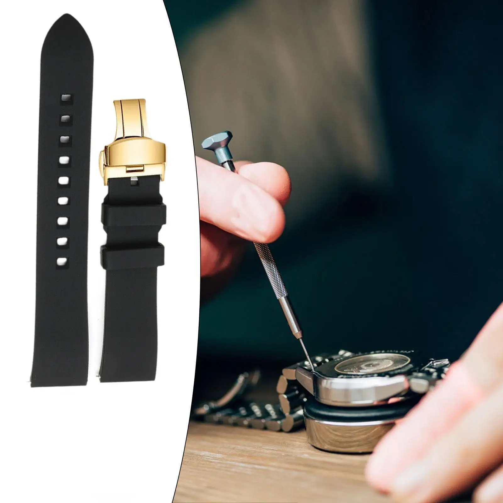 Silicone Watch Strap Butterfly Clasp Waterproof Sports Strap Replacement Strap