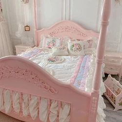 Cama em madeira maciça Princess Palace, elegante e minimalista, Quarto de criança, cama rosa filha, cama de solteiro, 1,5 m, 1,8 m