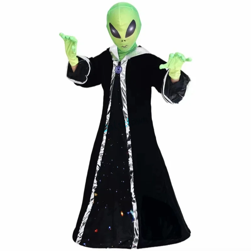 Green ET Alien Lord Costume Cosplay For Children Evil Witch Horror Scary Mask Suit Halloween Costume For Kids OI8714