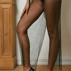 Crystal Diamond Wide Leg Pants Womens Pants Fashion 2023 Beach Sexy Fishnet Loose Trousers Lady Elegant Long Pant