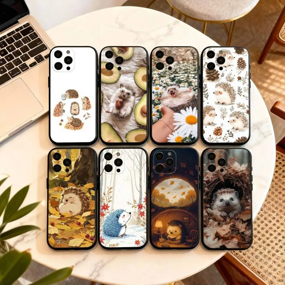 

Cute Animal H-Hedgehog Phone Case For iPhone 17,16,15,14,13,12,11 Plus,Pro Max,XS,Soft Silicone Black Cover