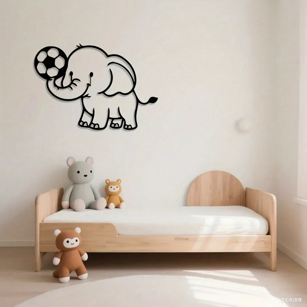 CIFbuy Iron Wall Art Elephant Playing Soccer Metal Sculpture Animal Silhouette Plaque Fun Unique Sign for Game Room Home Decor