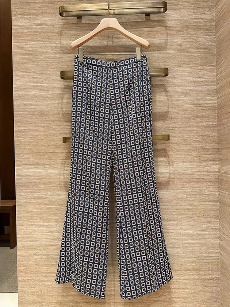 Fashionable Daisy Print Long Sleeve Shirt And Pants Set for Women Spring Summer Trendy Ladies Retro Outfit Two Piece Suit