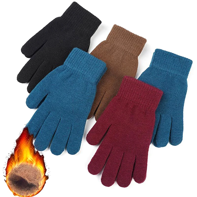 New Winter Men Women Cashmere Knitted Gloves Autumn Hand Warmer Thicken Lining Full Fingered Mittens Skiing Short Wrist Gloves