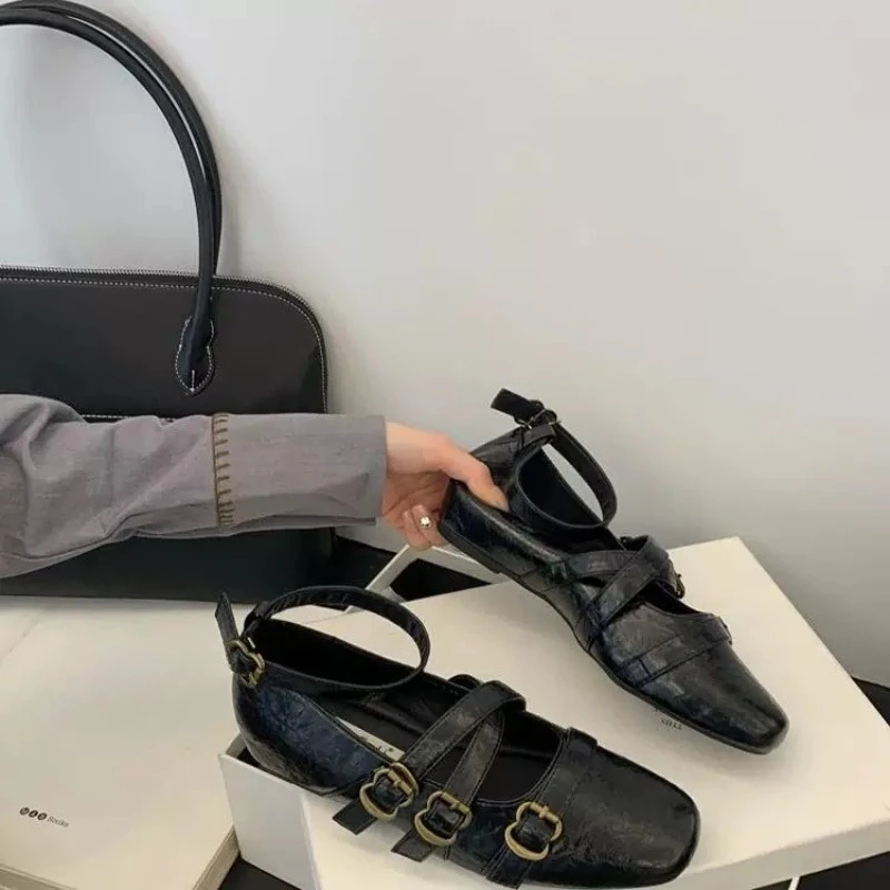 2025 New Square Toe Heightened Inner Mary Jane Women's Shallow Mouth One Buckle Women's Shoes Versatile Flat Single Shoes view 5