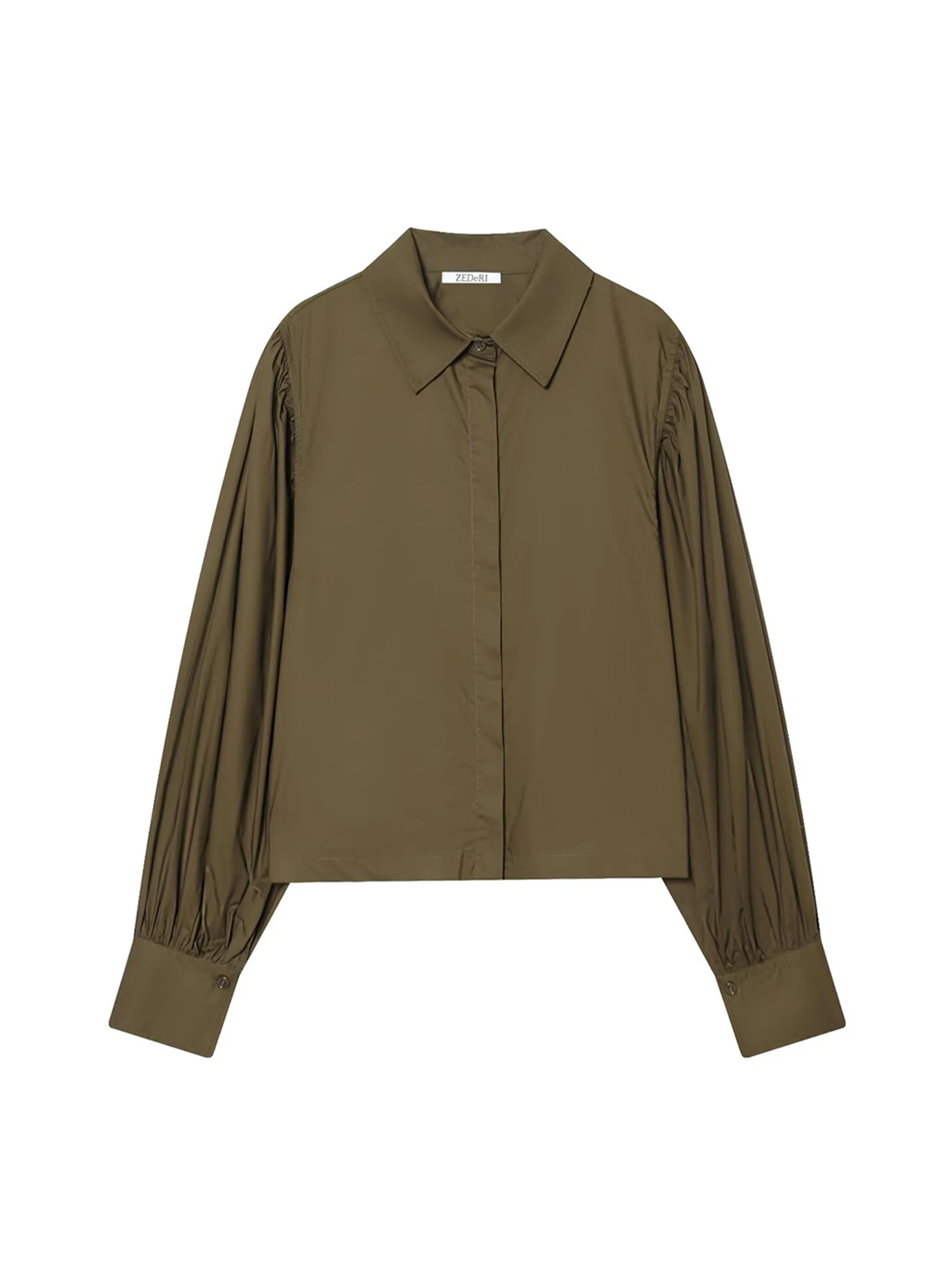 

Women's Green Shirts Blouses Vintage 2000s Elegant Aesthetic Solid Color Long Sleeve Polo-Neck Shirt Clothes Spring Autumn 2025