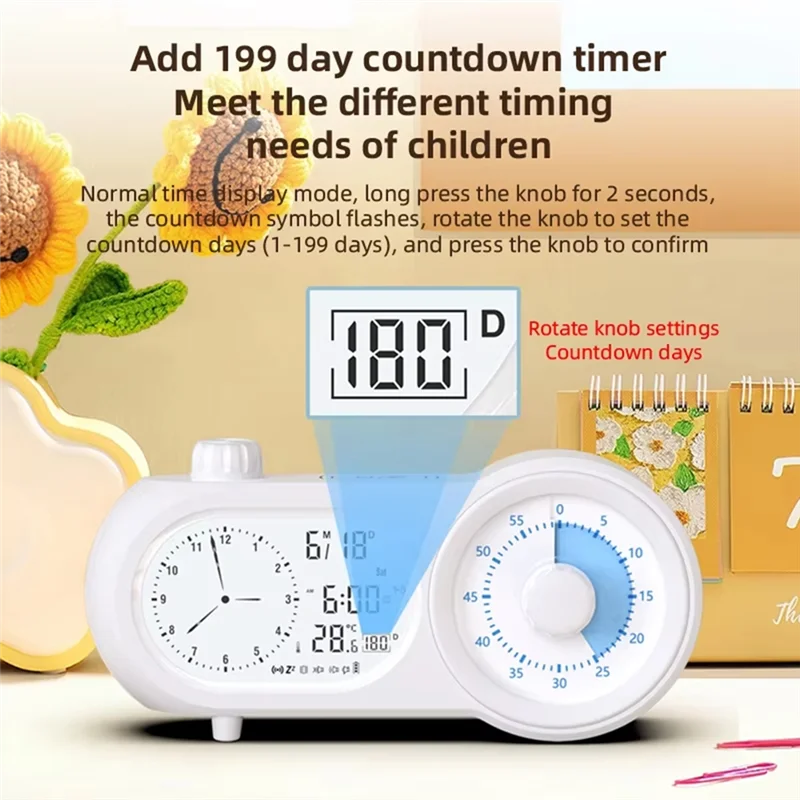 B04C-Autonomous Manager Plastic Bedroom Clock Visual Timer Lcd Dual Screen Clock Wake-Up Snooze Function