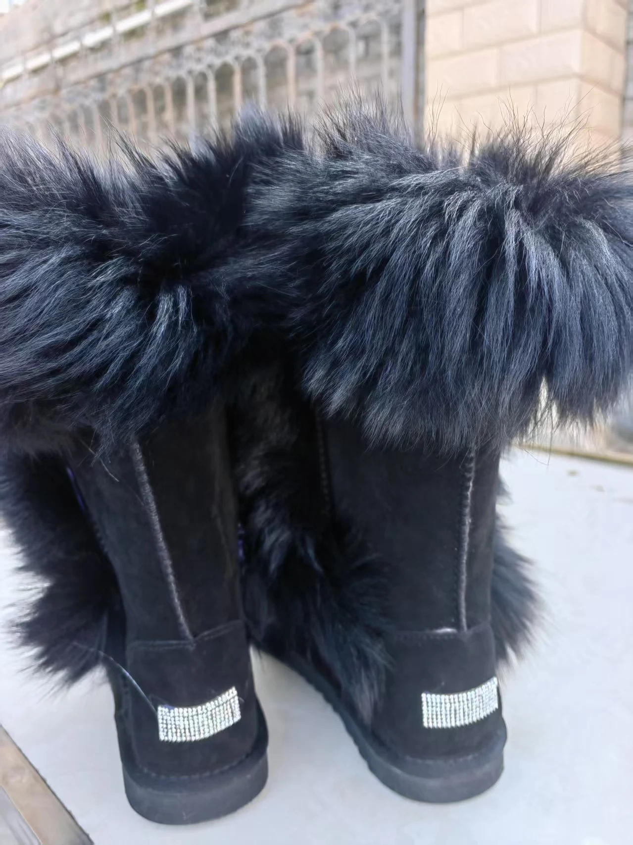 Fox hair rhine-diamond accessories Snow boots handmade custom party wedding tall fur one women's cotton shoes 35-44