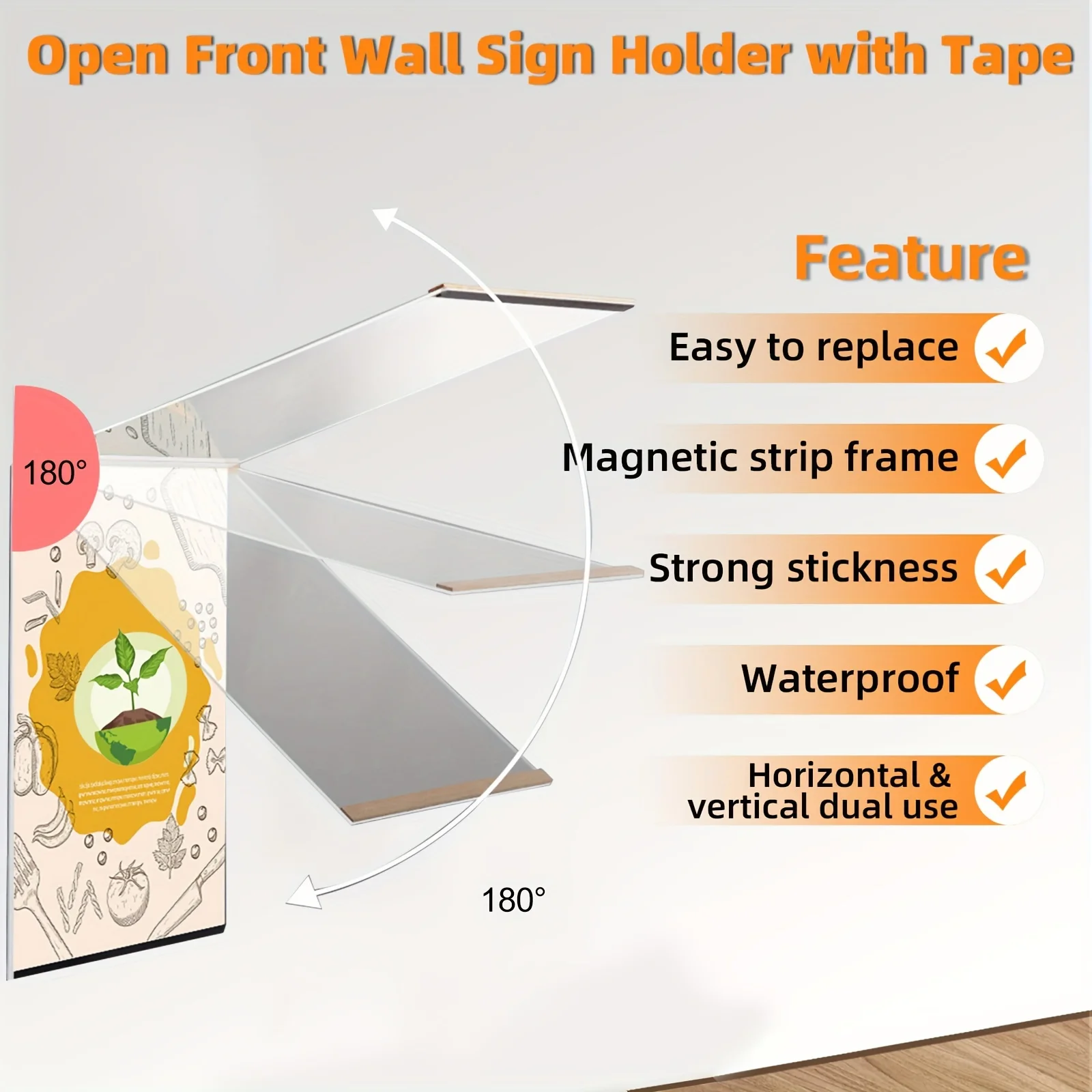 Supporto da parete per cartello in acrilico da 3 confezioni, cornice per Display magnetica in plastica con nastro, cornice per Display in plastica autoadesiva trasparente