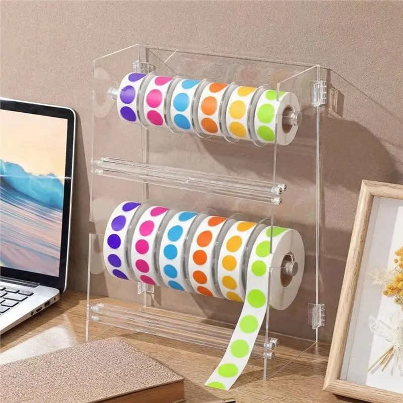 Sticker Dispenser For Home Desktop, Sticker Roll Dispenser With 2-Layer Acrylic Holder 10 Grids