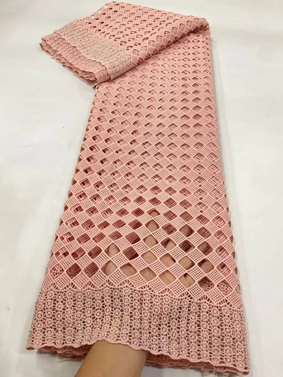 

2025 African Nigerian High-Quality Cotton Wedding Tulle Lace Fabric Sequins Water Soluble 5 Yards for Party Dresses Sewing JL531