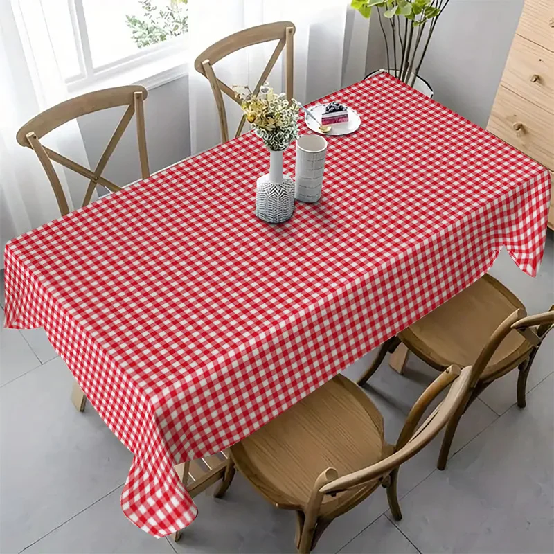 One piece of vintage checkered monologue. Artistic printed red and white checkered American style theme tablecloth.zyc