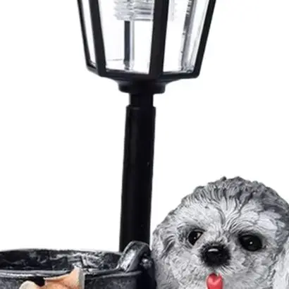 Resin Animal for Solar for Garden Light for puppy Cat Cow Statue 19x20x31.5cm Gray Outdoor Decor Lamp with 8 10 Hours Glow