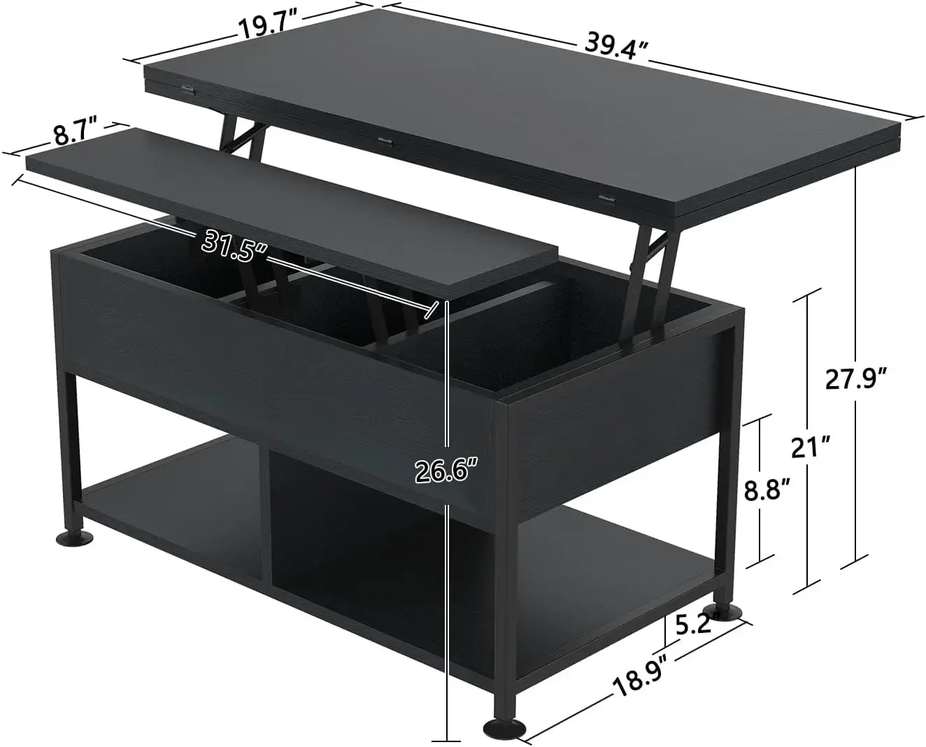 Mesa de centro elevatória, mesa de centro multifuncional 4 em 1 com compartimento oculto, mesa de jantar moderna com elevador