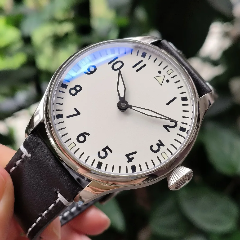 

none logo 44mm Mechanical Hand Wind Men's watch matte ivory white dial no second hand Seagull ST3600 movement