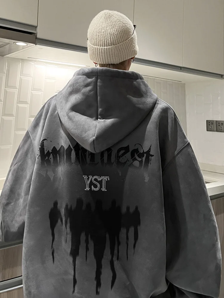 

Мужская замшевая толстовка с капюшоном, весенне-осенняя, с буквенным принтом, повседневная, свободного кроя, модная куртка для подростков и молодежи