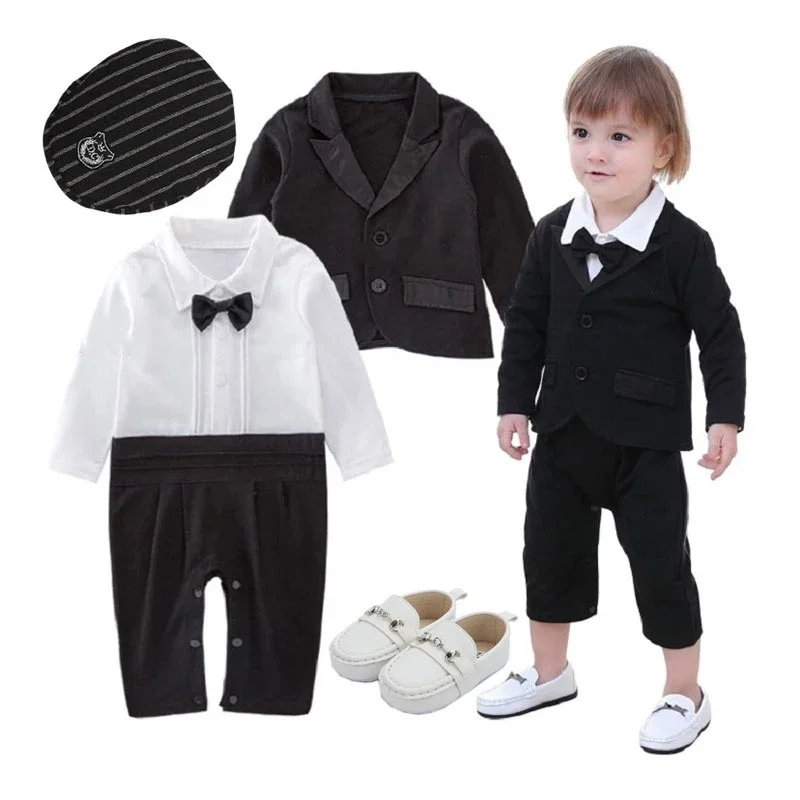 Gentleman Boss Baby Clothes Set    New Born for Boys Birthday Formal Wedding Party Toddler Romper Bodysuit with Coat