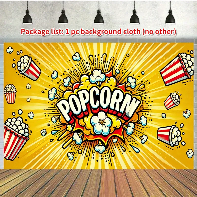 1-Popcorn-Party-Hintergrund – Hellgelber Fotohintergrund aus Polyesterfaser, Dekoration für Garten- und Fotokabinen