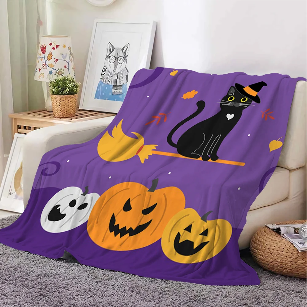 

CLOOCL Cartoon Blanket Halloween Magic Black Cat Pattern 3D Printed Home Live Cover Blanket Sherpa Blanket Lightweight Warm