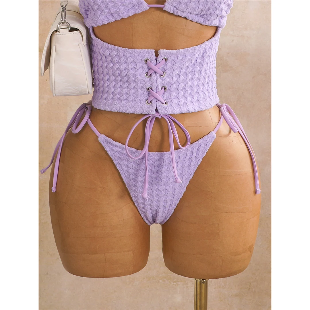 Tankini mit Schnürung, Neckholder-Bikini, Damen-Badeanzug, zweiteiliges Bikini-Set, Badeanzug mit hohem Beinausschnitt, Badebekleidung, Schwimmanzug V8340 – Detail 9