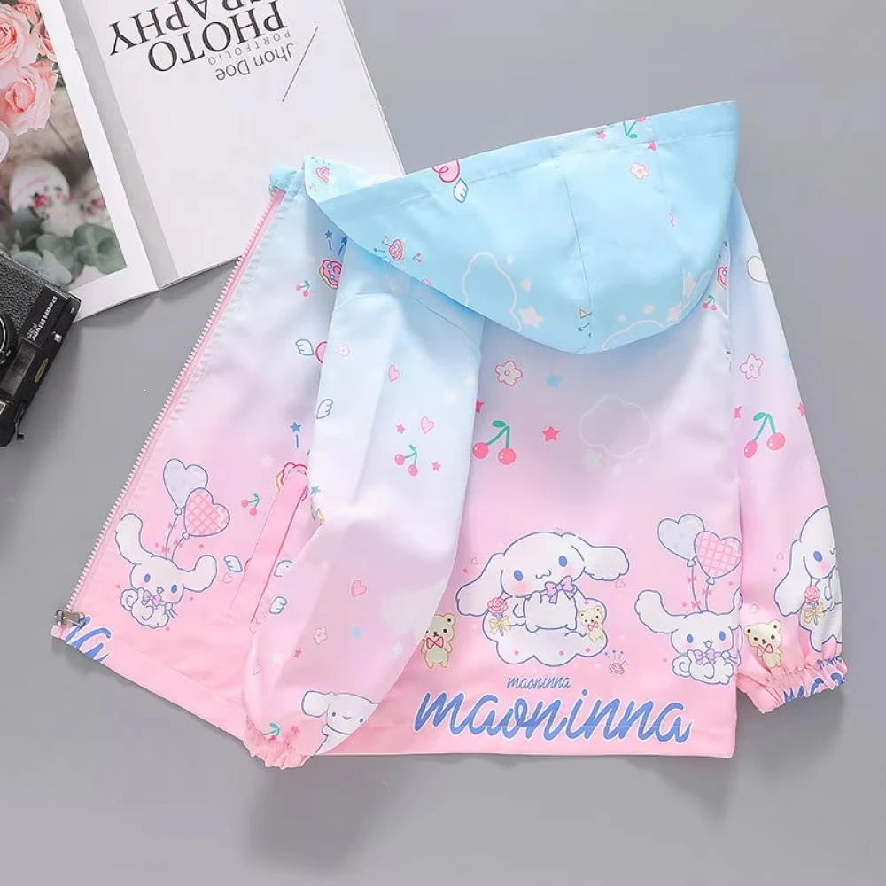 

Sanrio Cinnamoroll Spring Autumn Girls Coat Cardigan Children Printed Gradient Hooded Jacket Outdoor Windproof Outerwear New