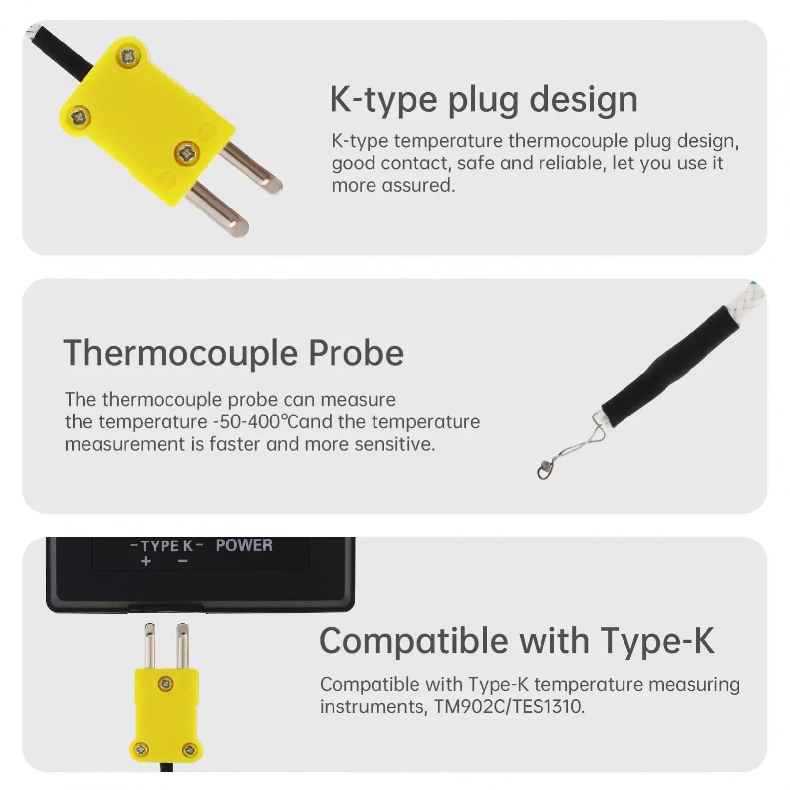 Sonda per termocoppia con sensore di temperatura con testa in metallo tipo K, mini sonda per connettore in filo di rame
