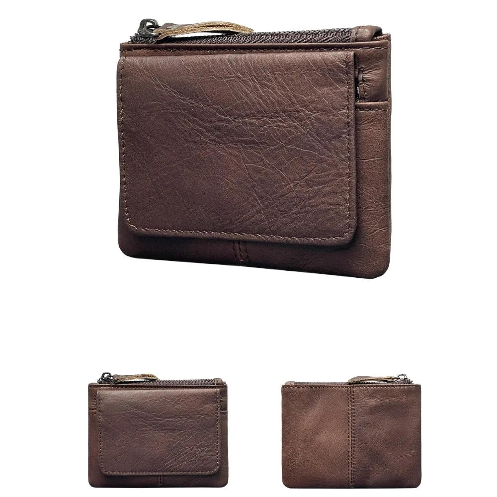 クラシックな無地の本革コインケース、小型ミニマリストショートウォレット、多機能マルチカードスロットカードホルダー、男性用