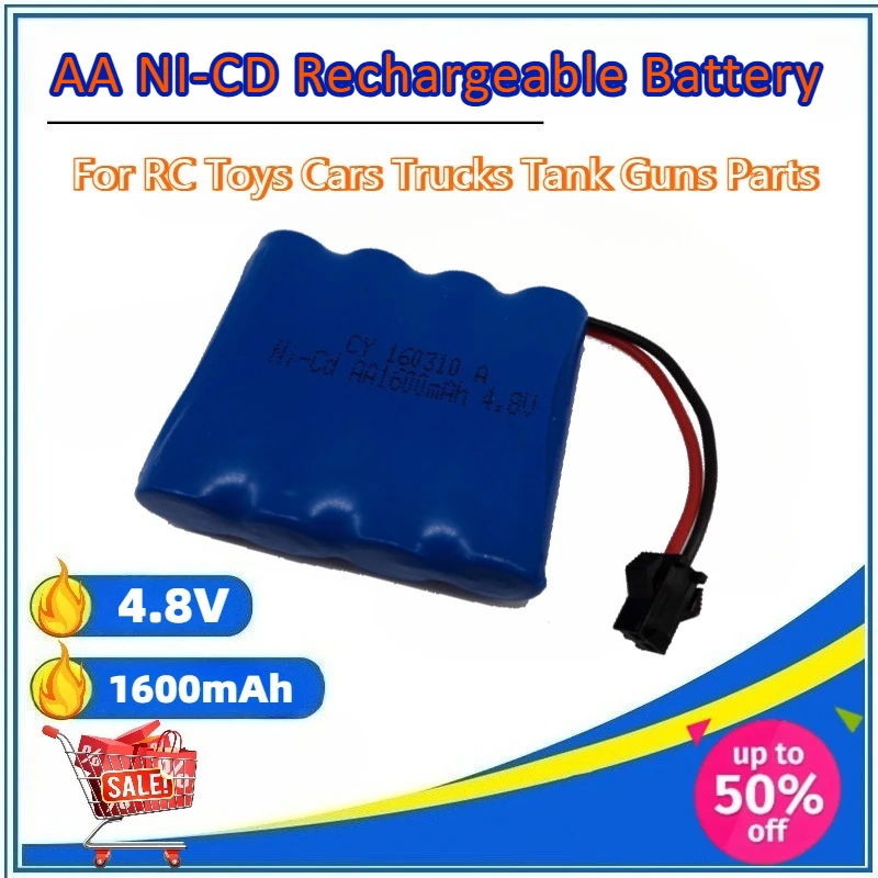 4.8V 1600mAh AA NI-CD Rechargeable Battery For RC Toys Cars Boat Trucks Tank Trains Robot Gun Spare Parts with SM JST Plug