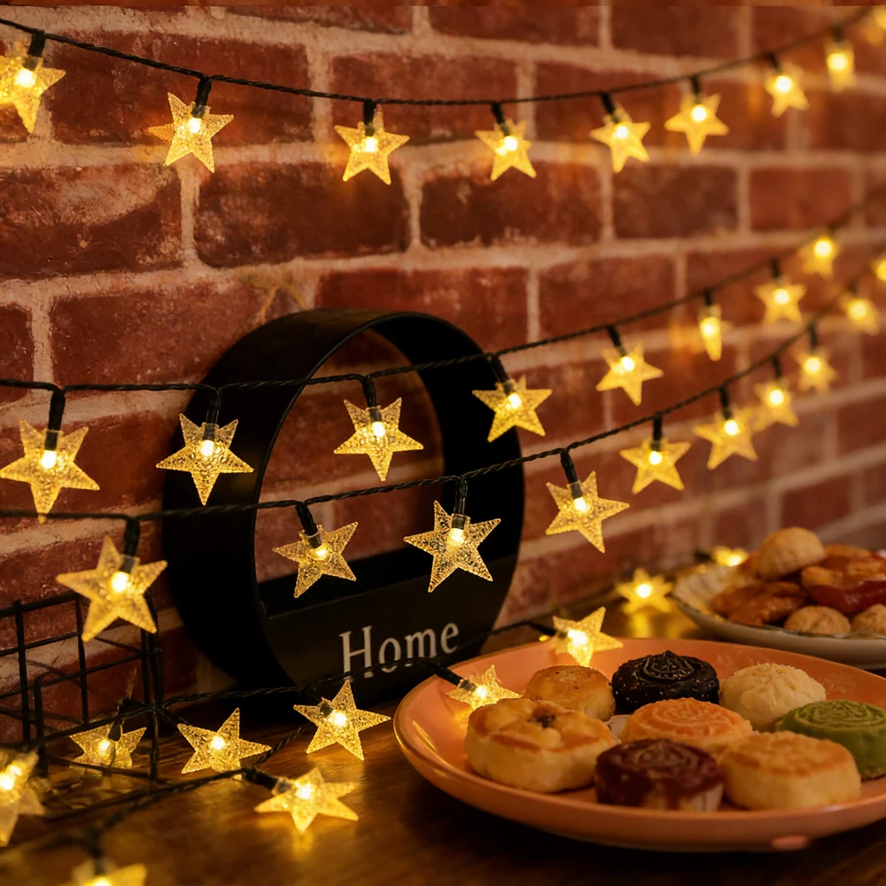 

Светодиодные гирлянды на солнечных батареях 5/7/12 м для улицы, для свадьбы, сада, патио, вечеринки, украшения на День матери, Ид Мубарак