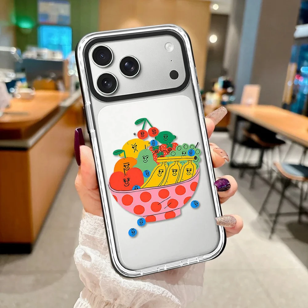 Cute Fruit Plate Dessert White Border Magnetic Impact Phone Cover for IPhone 12 13 14 15 16 17 Pro Max Case for IPhone 17 Air