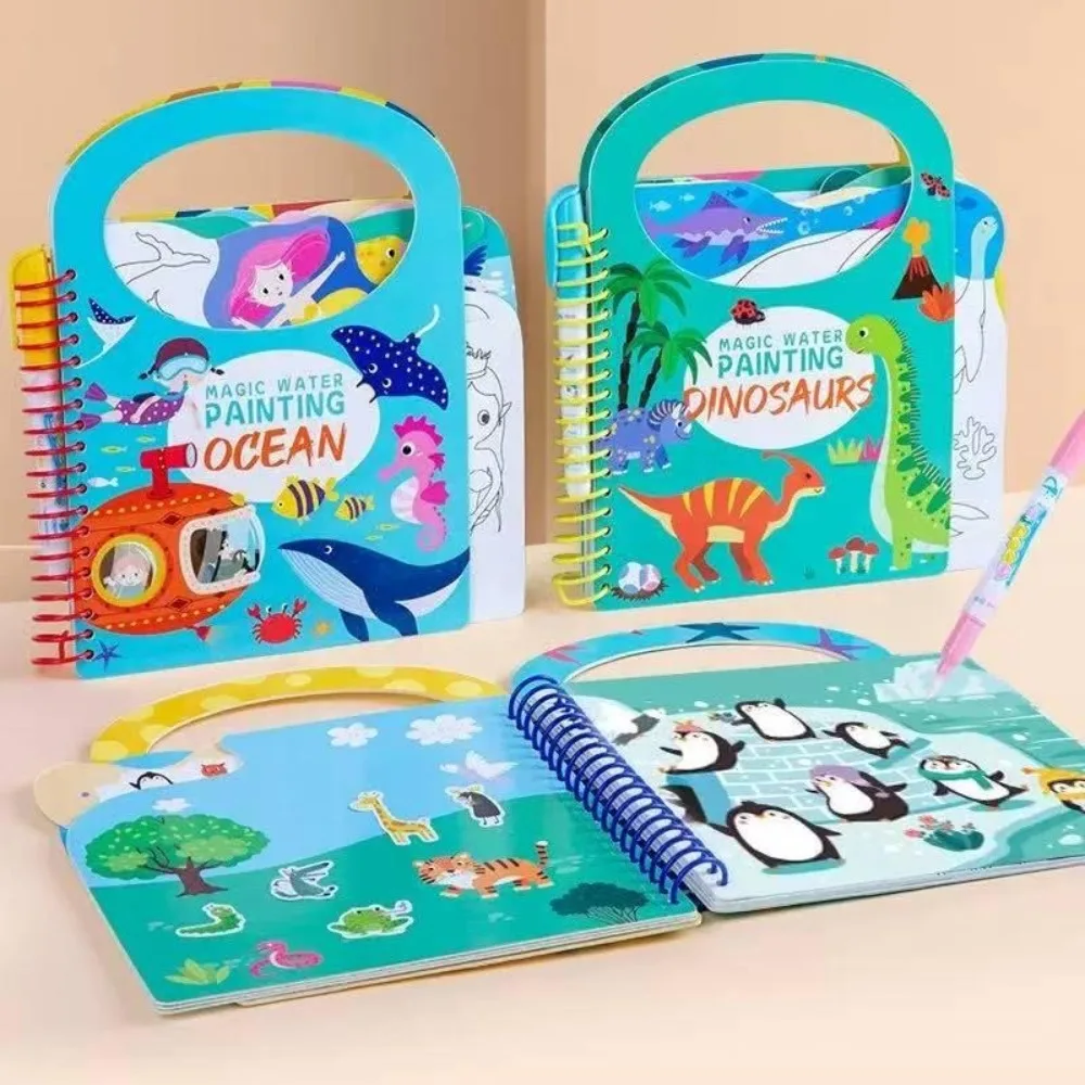 

Reusable Magic Water Drawing Book Dinosaur/Animal/Ocean Theme Gift Magic Water Painting Montessori Early Education