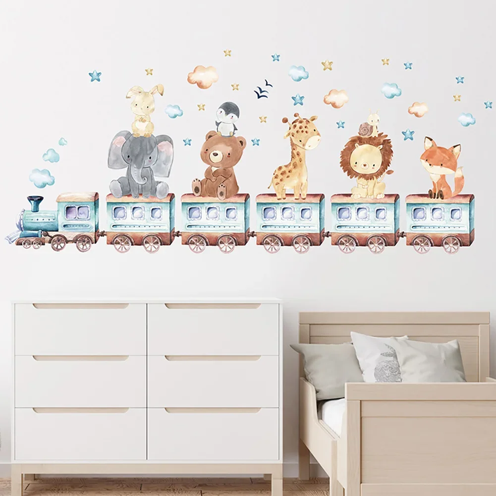 Baby Room Wall Stickers Traffic Track/Cartoon Animal Train Wall Decals for Kids Room Nursery Room Bedroom Decals Wallpapper