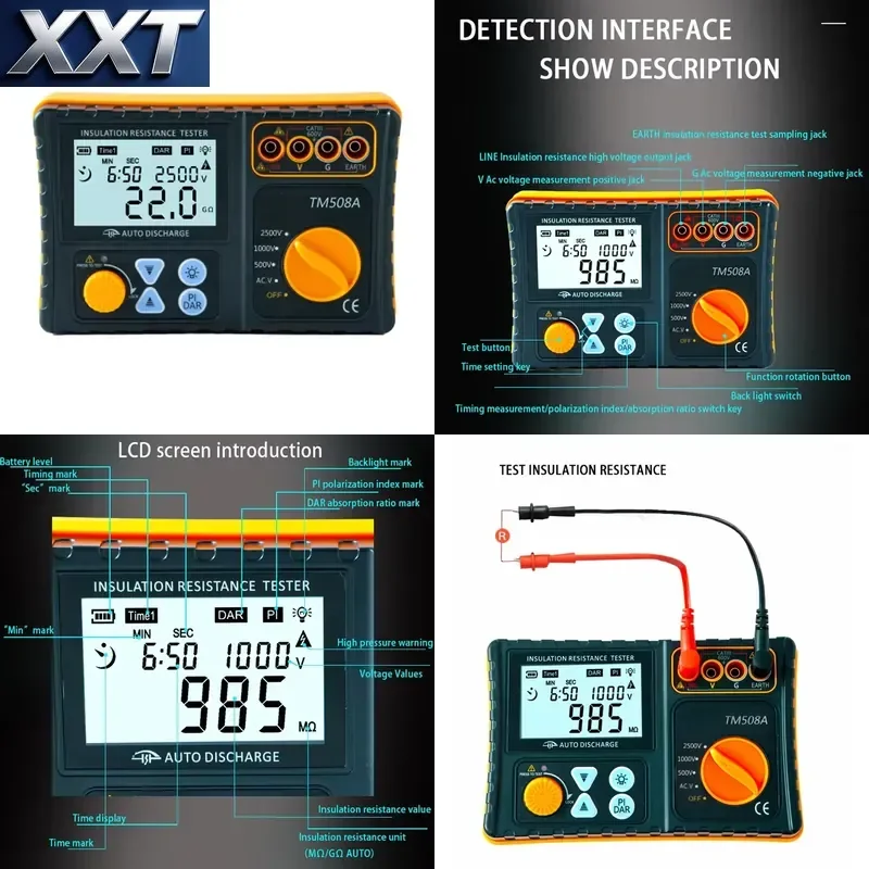 XXT TM508 Digital Insulation Resistance Testers Meter DC 500V/1000V/2500V AC 750V Megohmmeter