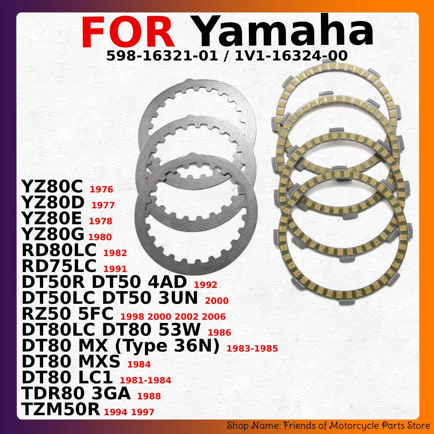 Motorcycle Clutch Friction Disc Plate Kit For Yamaha DT50R DT50 4AD DT50LC RZ50 5FC DT80LC MXS LC1 TDR80 YZ80C RD80LC