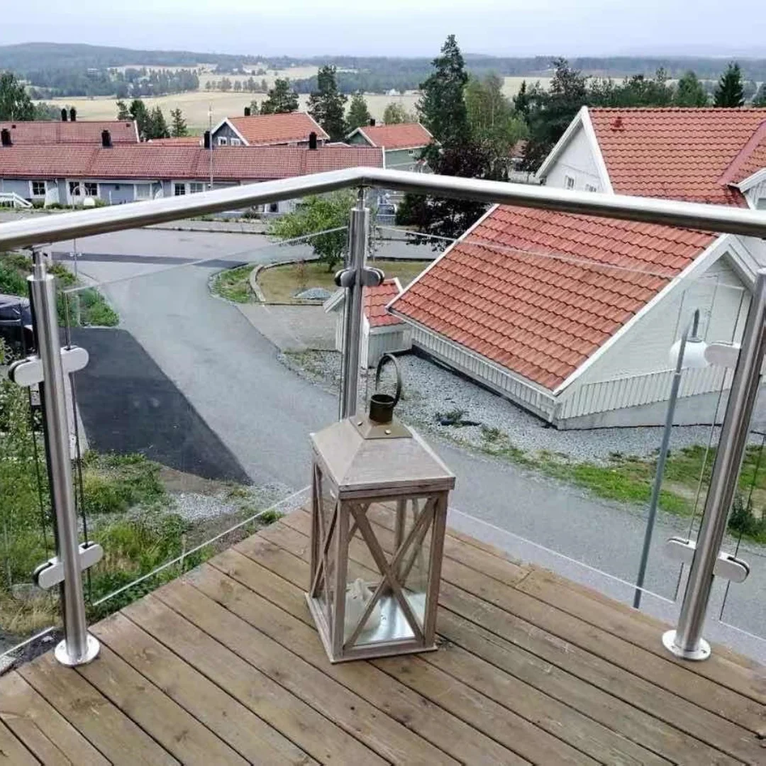 90cm Stainless Steel Railing Post, 304 Grade Baluster Mid Post With Mounting Base, For Staircase Deck Balcony Railing System