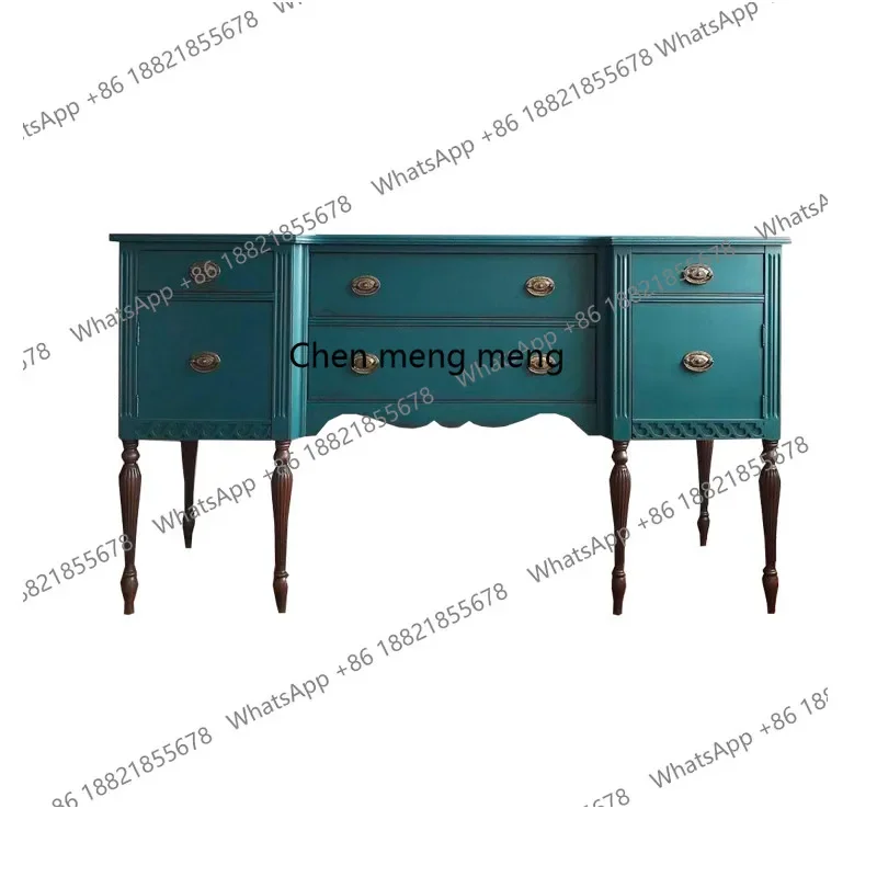 

French retro entrance cabinet living room solid wood carving flower edge American foyer decorative cabinet