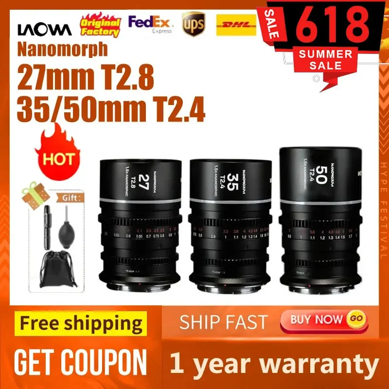 Venus Optics Laowa Nanomorph 27mm T2.8 / 35mm 50mm T2.4 1.5x S35 Anamorphic Lens for Fuji X for Canon RF Mount