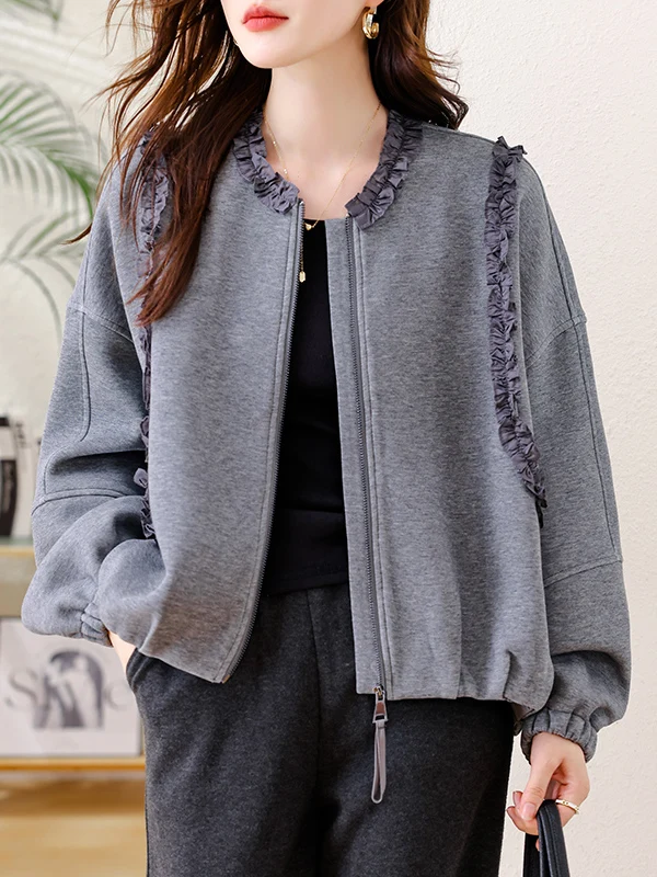 Faionable لصق ort Jaet المرأة فضفاضة تناسب الخريف 2025 حجم كبير البلوز زخرفة خشبية ملابس خارجية للسيدات