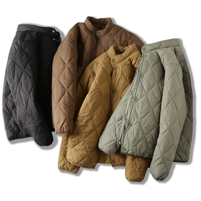 Autumn and Winter Warm Retro Mountain Style Quilted Diamond Grid Versatile Coat, Couple Cotton Jacket, Cotton Jacket