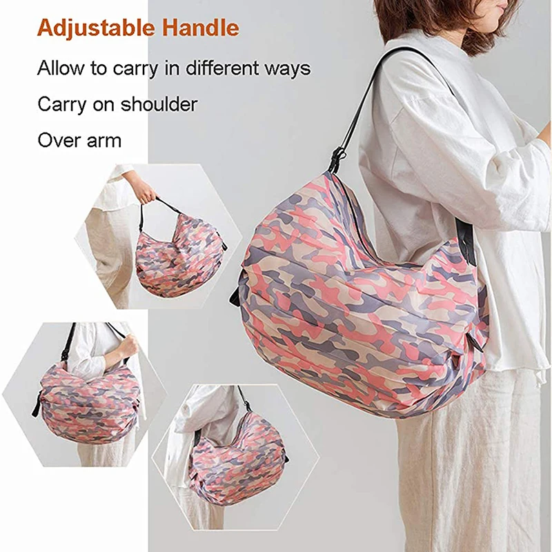 Reusable Foldable Shopping Bag Pink Waterproof Oxford Cloth Travel Beach Bag Supermarket Grocery Portable Storage Bag