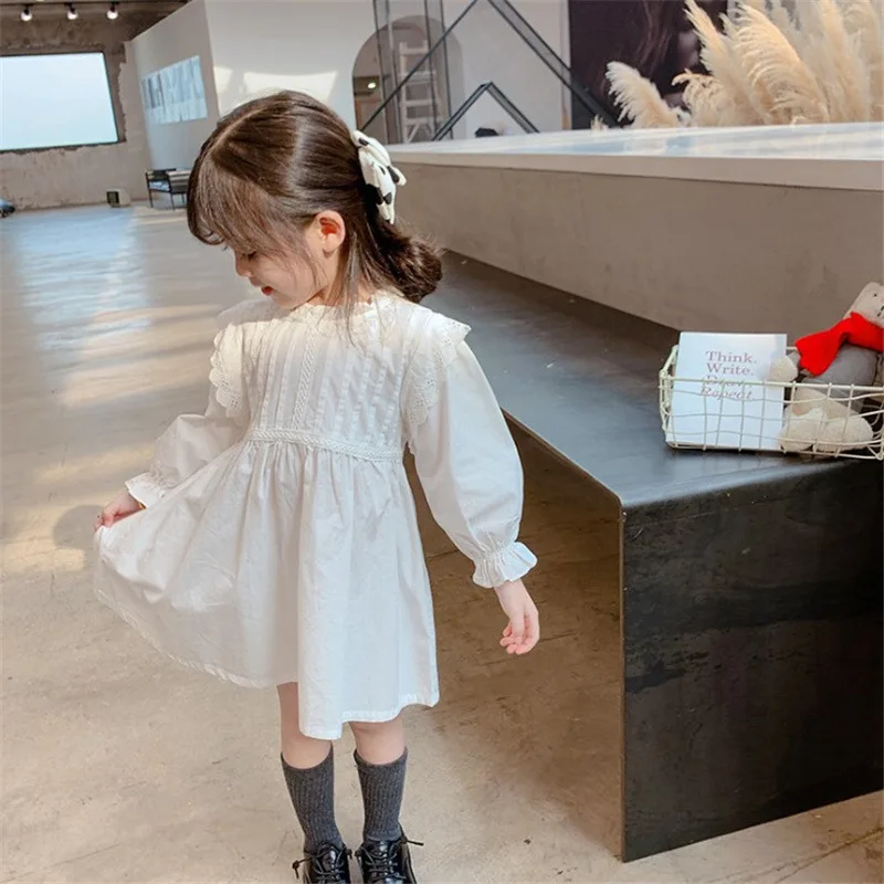 

Girls' White Dress New Autumn Dress Long-sleeved Medium-sized Children's Small Fresh Mori Foreign Style Shirt Princess Dress