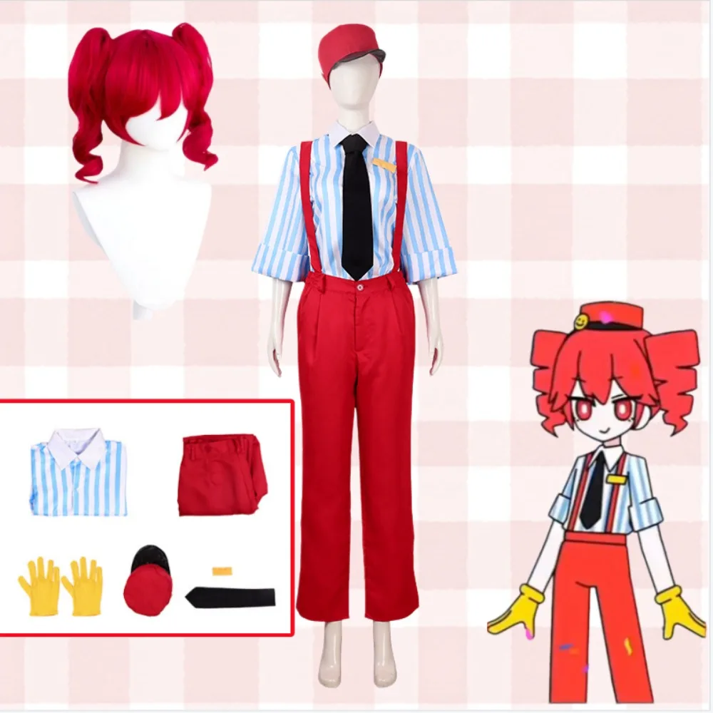 

Virtual idol Kasane Teto Hypnotist Cosplay Costume Striped Top Red Pants Hat Full Set Women Anime Halloween Comic Con Outfit