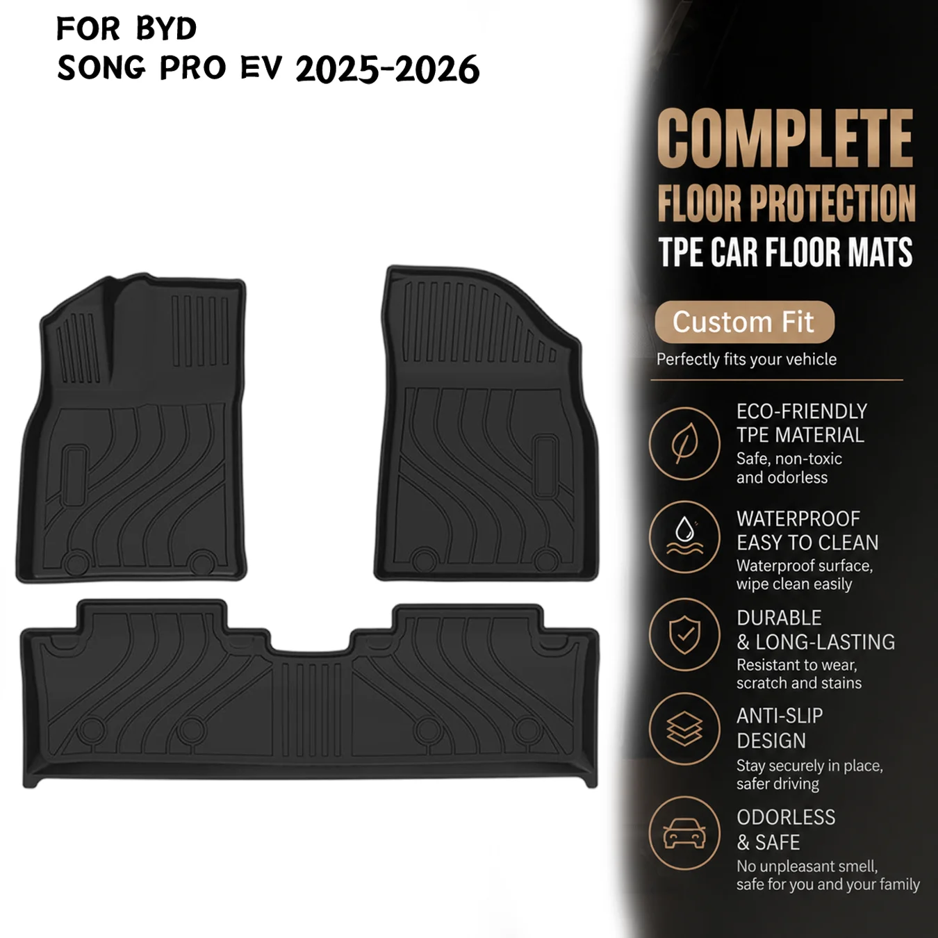 [LHD]BYD Song pro EV 2025-2026 Four Seasons Waterproof and Anti-Slip TPE Floor Mat for Cars.