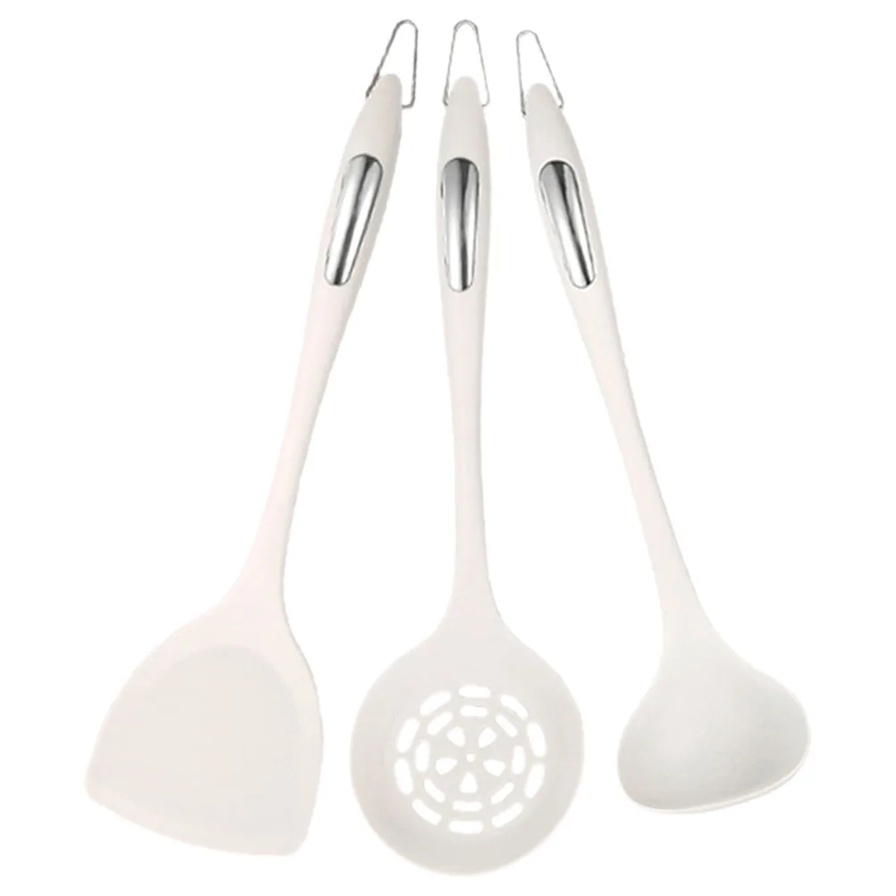 

1 Set Silicone Non-Stick Spatula Soup Spoon Slotted Spoon Kitchen Utensils Set Heat Resistant Ergonomic Handle Hook Space Saving