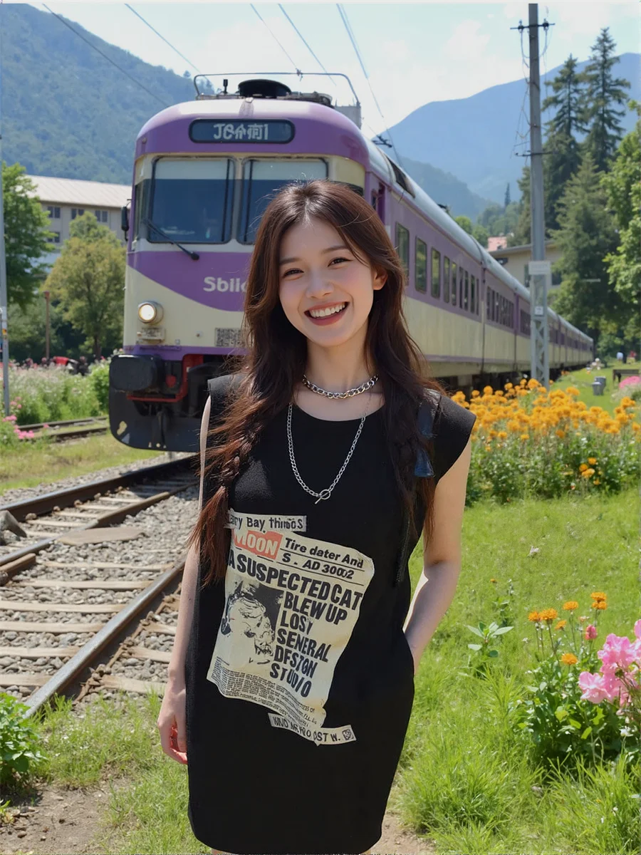 Abito da donna Giovane ragazza stile coreano Streetwear senza maniche con cinturino per spaghetti Cinghie con cinturino allacciato al collo Halter con scollo all'americana sexy