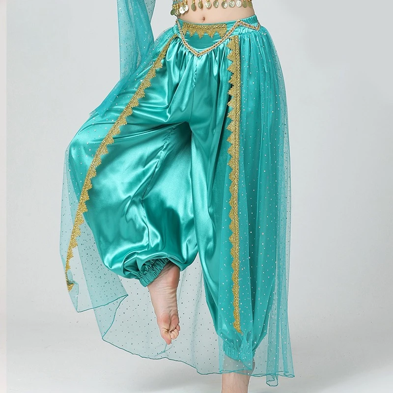 Belly Dance Costume Netted Lantern Pants Stage Performance Outfit Dance Outfit Wide-leg Pants Stage Outfit Sequined Dance Pants